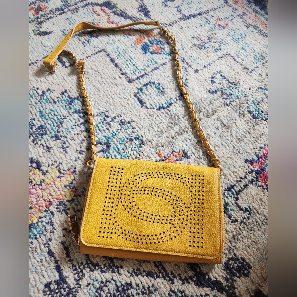 bebe Yellow Shoulder Bag with Gold Chain